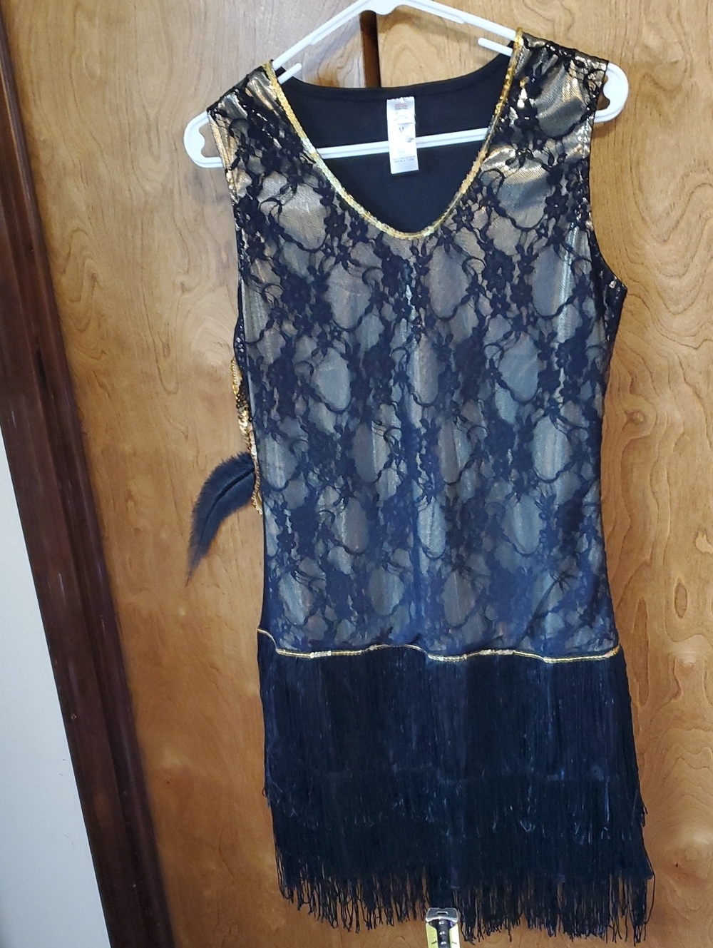 Flapper Halloween Dress Black Attached Headband.  1920's Style.  Fringe Bottom.